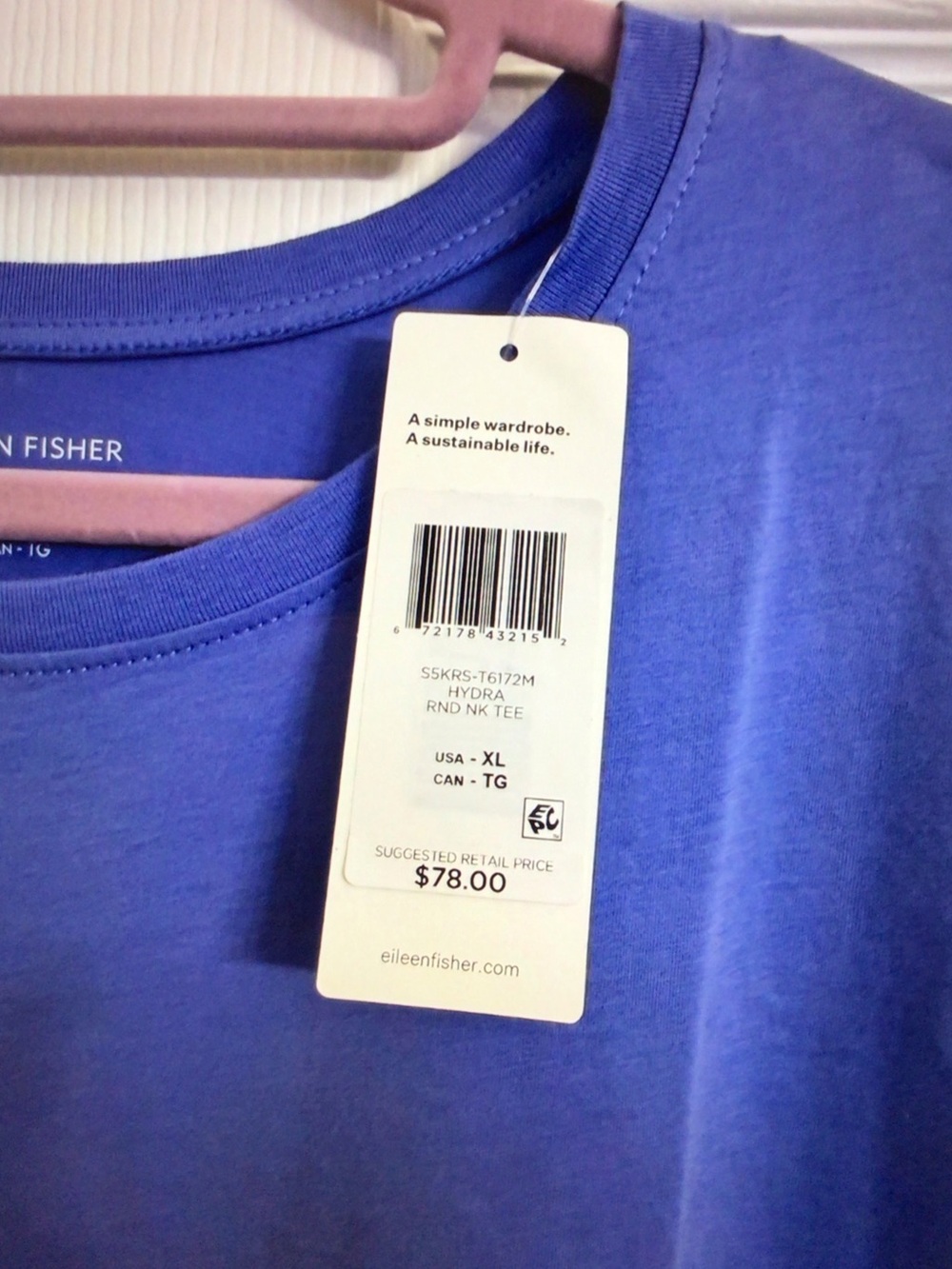 Eileen Fisher Short Sleeve Crew Neck Tee - Periwinkle Blue - Picture 2 of 4